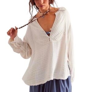 We the Free Easy Sunday Pullover Cotton Top White Medium Oversized